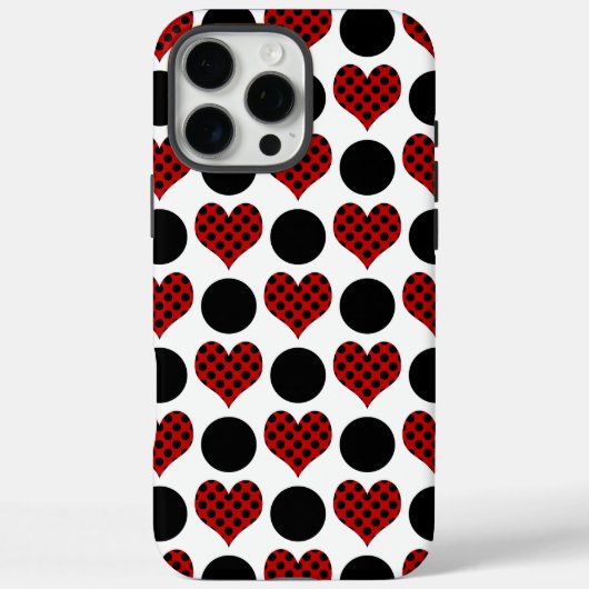 赤い水玉模様のハートと黒い円のパターン Case-Mate iPhoneケース (裏面)