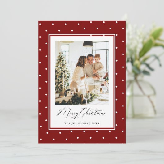 赤い水玉模様の写真 メリークリスマス シーズンカード (スタンド正面)