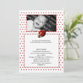 赤い水玉模様のLadybugフレームベビー発表 案内状 (スタンド正面)