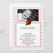 赤い水玉模様のLadybugフレームベビー発表 案内状 (正面/裏面)