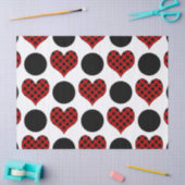 赤い水玉模様ハートと黒い円パターン 薄葉紙 (クラフト)