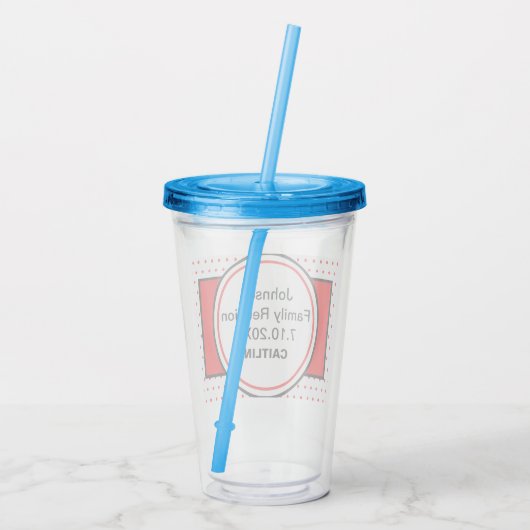 赤い水玉模様ファミリ懇親会パーソナライズされた名 アクリルタンブラー (裏面)