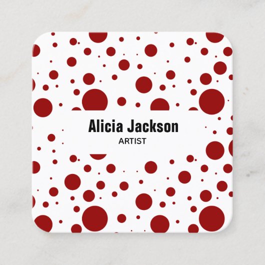赤い水玉模様抽象芸術パターン スクエア名刺 (正面)