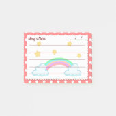 赤い水玉模様、かわいい星と虹4" x 3" ポストイット (正面)