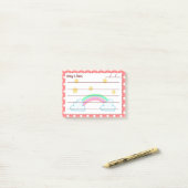 赤い水玉模様、かわいい星と虹4" x 3" ポストイット (デスク上)