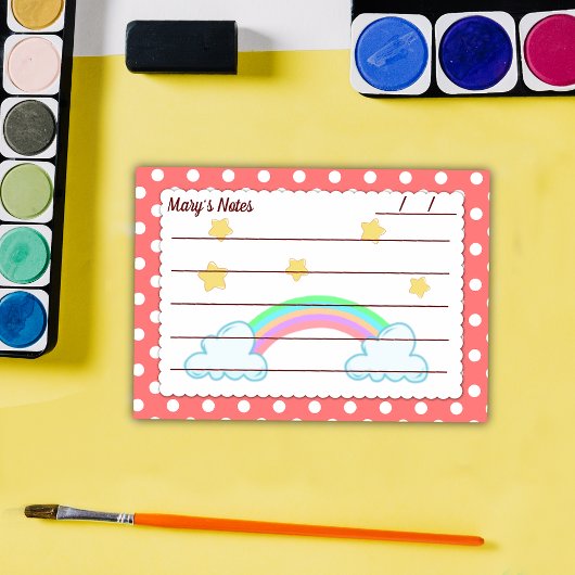 赤い水玉模様、かわいい星と虹4" x 3" ポストイット