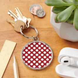 赤い水玉模様、水玉模様パターン、ドット点々のある、 キーホルダー