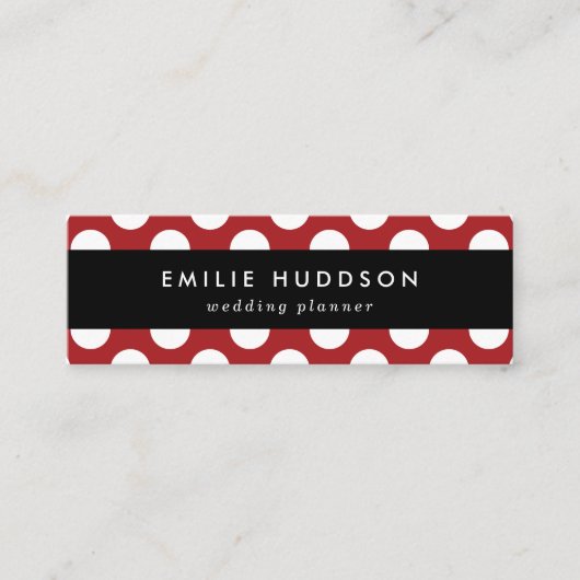 赤い水玉模様、水玉模様パターン、ドット点々のある、 スキニー名刺 (正面)