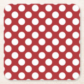 赤い水玉模様、水玉模様パターン、ドット点々のある、 スクエアペーパーコースター (正面)