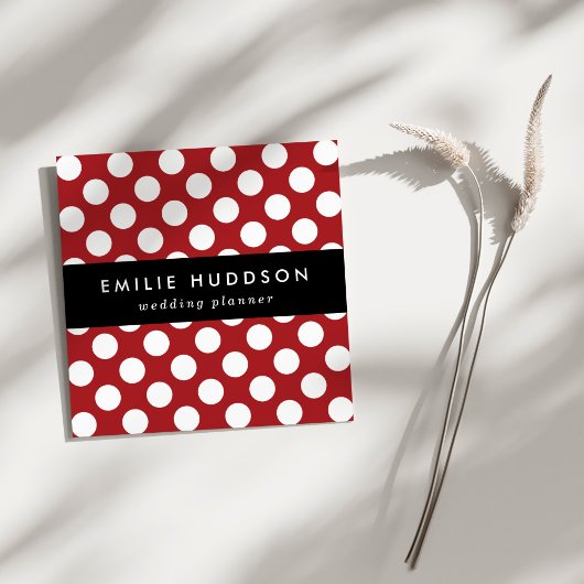 赤い水玉模様、水玉模様パターン、ドット点々のある、 スクエア名刺