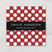 赤い水玉模様、水玉模様パターン、ドット点々のある、 スクエア名刺 (正面)