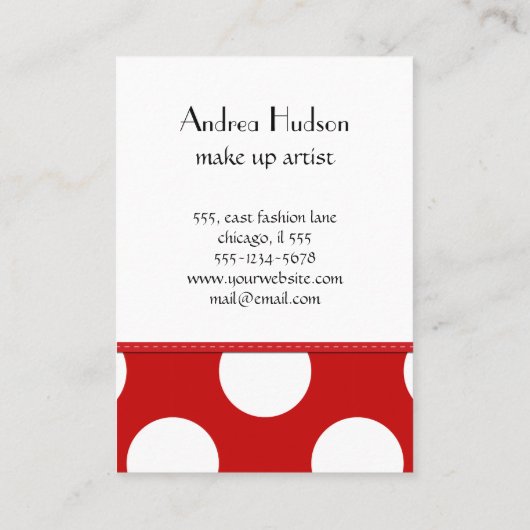 赤い水玉模様、水玉模様パターン、ドット点々のある、 名刺 (裏面)