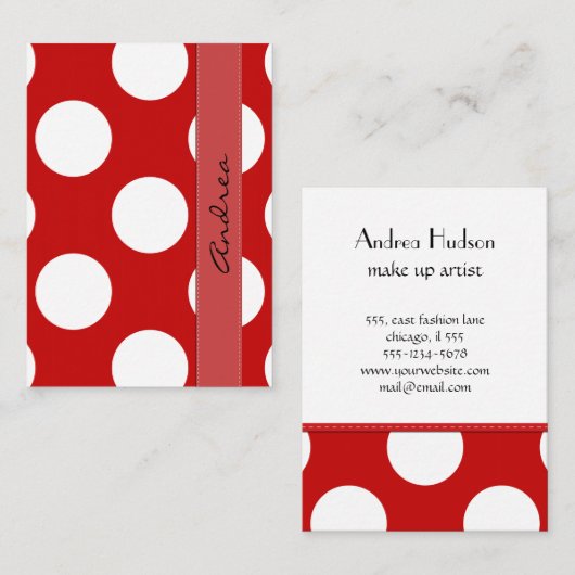 赤い水玉模様、水玉模様パターン、ドット点々のある、 名刺 (正面/裏面)