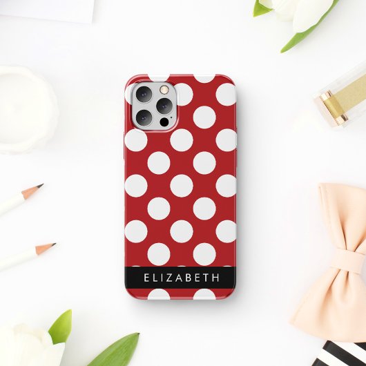 赤い水玉模様、水玉模様パターン、名前 Case-Mate iPhoneケース