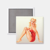 赤い水着ブロンドVixenピンナップ マグネット (正面/裏面)