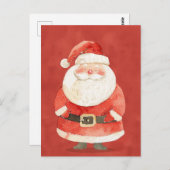 赤い水色のクリスマスに可愛いサンタクロース ポストカード (正面/裏面)