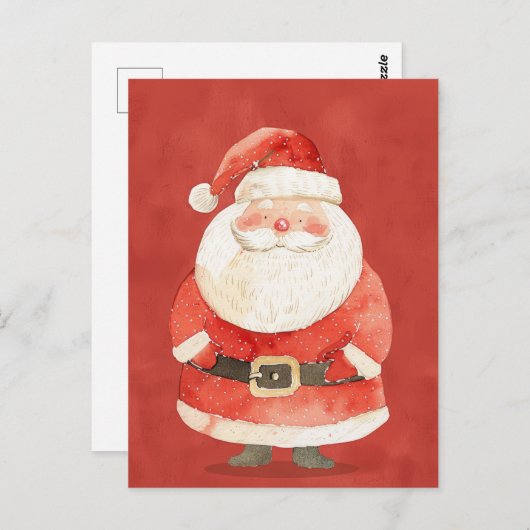 赤い水色のクリスマスに可愛いサンタクロース ポストカード (正面/裏面)