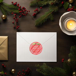 赤い水色のストライプクリスマスプレゼントのシール ラウンドシール