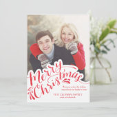 赤い水色のハンドレターメリークリスマス シーズンカード (スタンド正面)