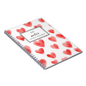 赤い水色のハートパターパーソナライズされたン ノートブック (右側)