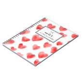 赤い水色のハートパターパーソナライズされたン ノートブック (左側)