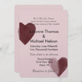 赤い水色のハートピンク結婚ズ 招待状 (正面/裏面)