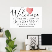 赤い水色のハートモダンの結婚ウェルカムサイン ポスター (ホームオフィス)