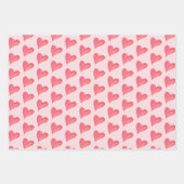 赤い水色のハート、ドット赤面ピンク、白 ラッピングペーパーシート (正面)