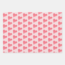 赤い水色のハート、ドット赤面ピンク、白 ラッピングペーパーシート