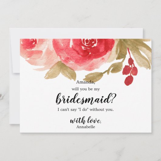 赤い水色のバラ結婚が私の花嫁になる 招待状 (正面)