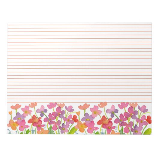 赤い水色のワイルドフラワーオレンジ色の裏地 ノートパッド (正面)