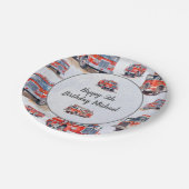 赤い水色の消防車エンジンキッド誕生日パーティー ペーパープレート (アングル)