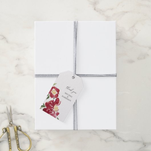 赤い水色の牡丹結婚の感謝 ギフトタグ (より糸付き)