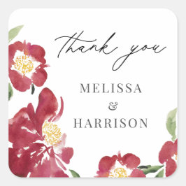 赤い水色の牡丹結婚の感謝 スクエアシール