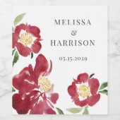 赤い水色の牡丹結婚の感謝 ワインラベル (シングルラベル)