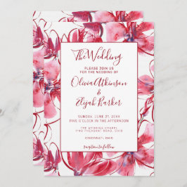 赤い水色の結婚花 招待状