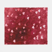 赤い水色の背景とハート フリースブランケット (正面(横))