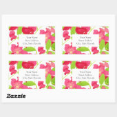 赤い水色の花のラベル 長方形シール (シート)