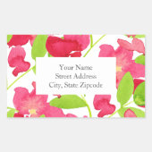 赤い水色の花のラベル 長方形シール (正面)