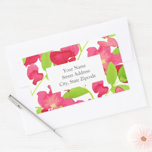 赤い水色の花のラベル 長方形シール (封筒)