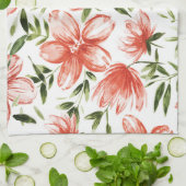 赤い水色の花 キッチンタオル (折り畳み)