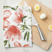 赤い水色の花 キッチンタオル (四つ折り)