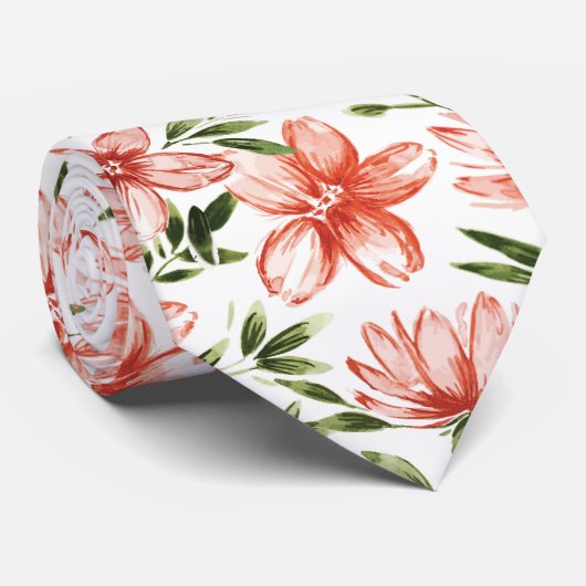 赤い水色の花 ネクタイ (ロール)