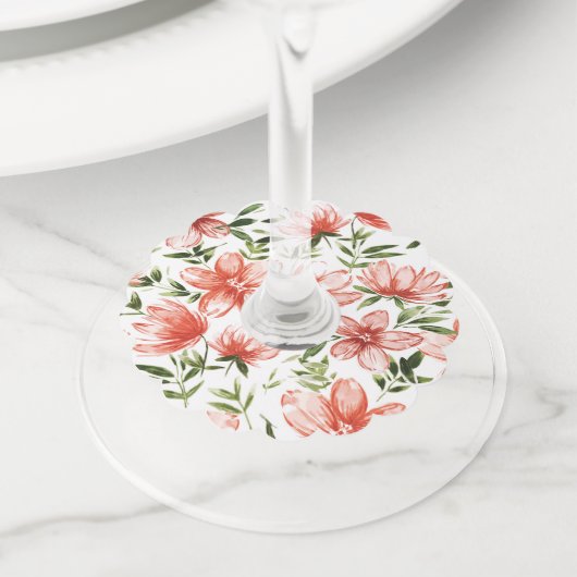 赤い水色の花 ワイングラスタグ (クローズアップ)