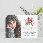 赤い水色の(鳥)ショウジョウコウカンチョウ葬儀悔やみや弔慰写真 サンキューカード (スタンド正面)