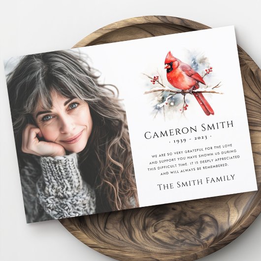 赤い水色の(鳥)ショウジョウコウカンチョウ葬儀悔やみや弔慰写真 サンキューカード