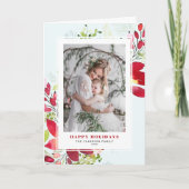 赤い水色クリスマスフラワーフォト シーズンカード (正面)