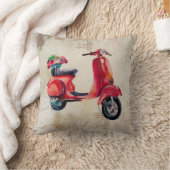 赤い水色スクーターで背中に花を付ける クッション (ブランケット)