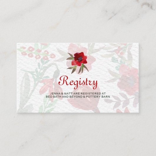 赤い水色チューリップ結婚のレジストリカード エンクロージャーカード (正面)