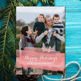 赤い水色ブラシストロークホリデーフォトカード シーズンカード